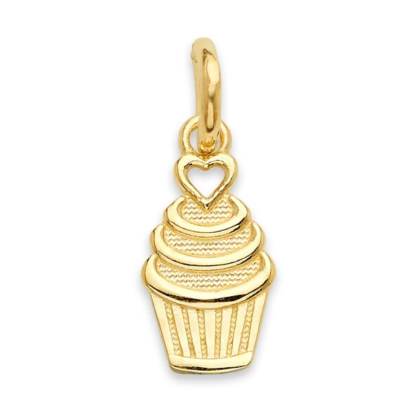 Solid 14k Gold Cupcake Charm - Cute Birthday Jewelry Gifts for Her - Picture 1 of 5